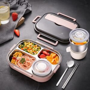 Stainless Steel Airtight Lunch Box with Chopstick and Spoon Compartments