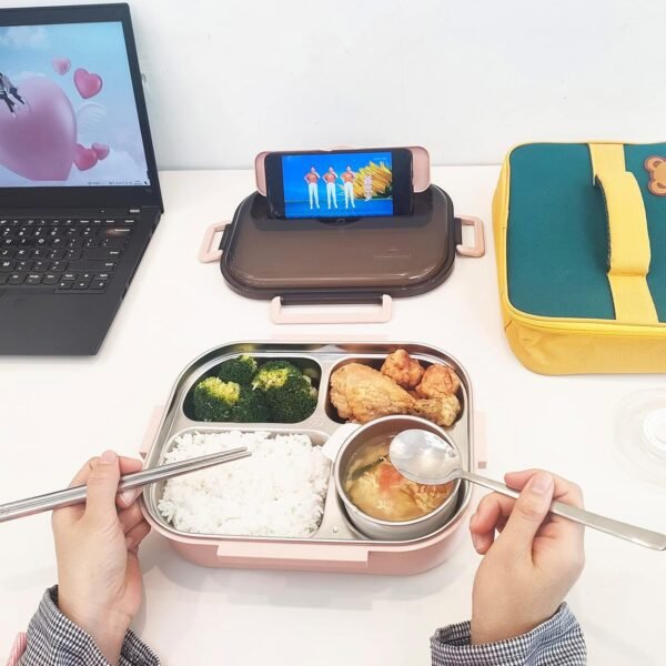 Stainless Steel Airtight Lunch Box with Chopstick and Spoon Compartments