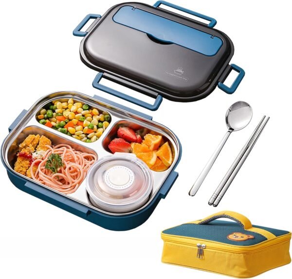 Stainless Steel Airtight Lunch Box with Chopstick and Spoon Compartments