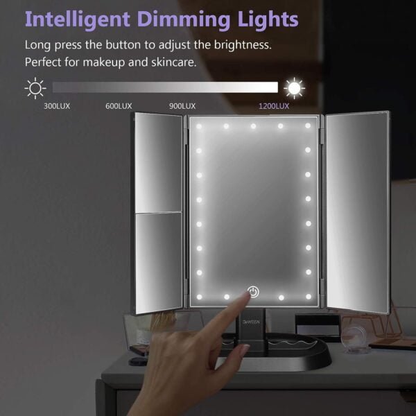 Trifold Lighted Vanity Makeup Mirror with 21 LEDs 2